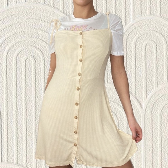 ⭐Topshop Butter Yellow Ribbed Shirt Mini Dress Y2K Inspired Feminine - Picture 1 of 12